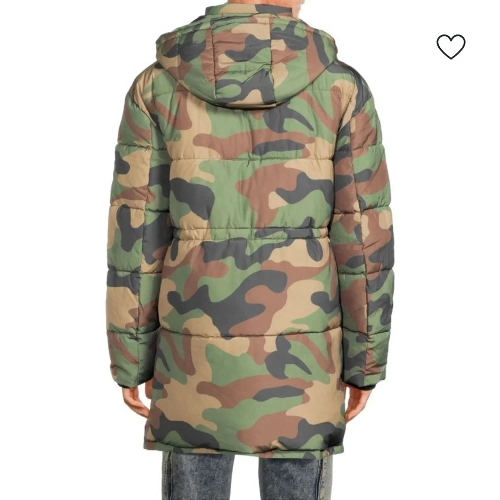 HUDSON JEANS Camo Quilted & Hooded Parka Puffer Men’s Winter Coat Size Small